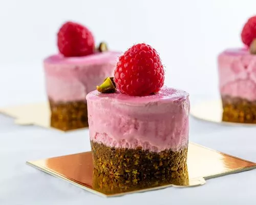 Vegan Raspberry Mini Cheesecakes with Pistachio Crust